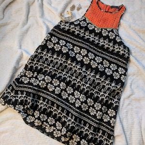 Black, cream and orange dress